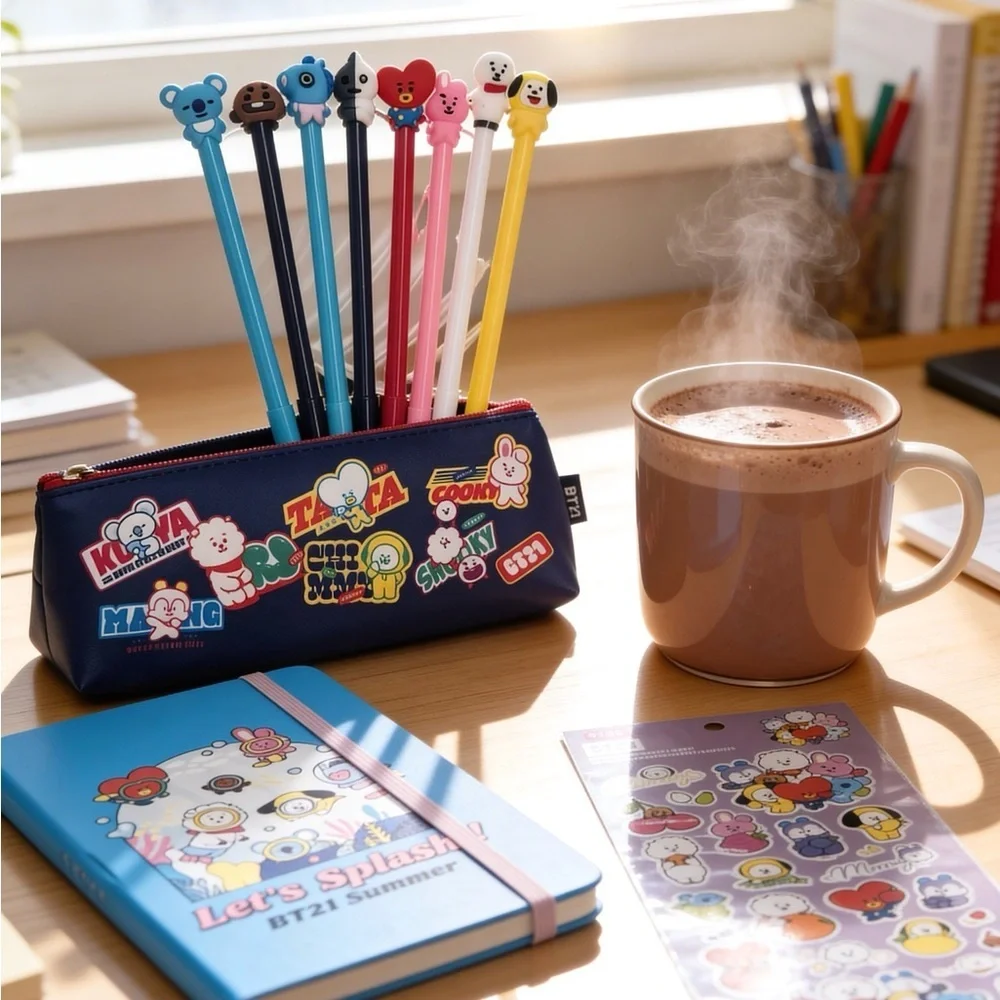 BT21 BTS Notebook, BT21 Pen Case, Stickers & BTS Pen set Stationary Bundle